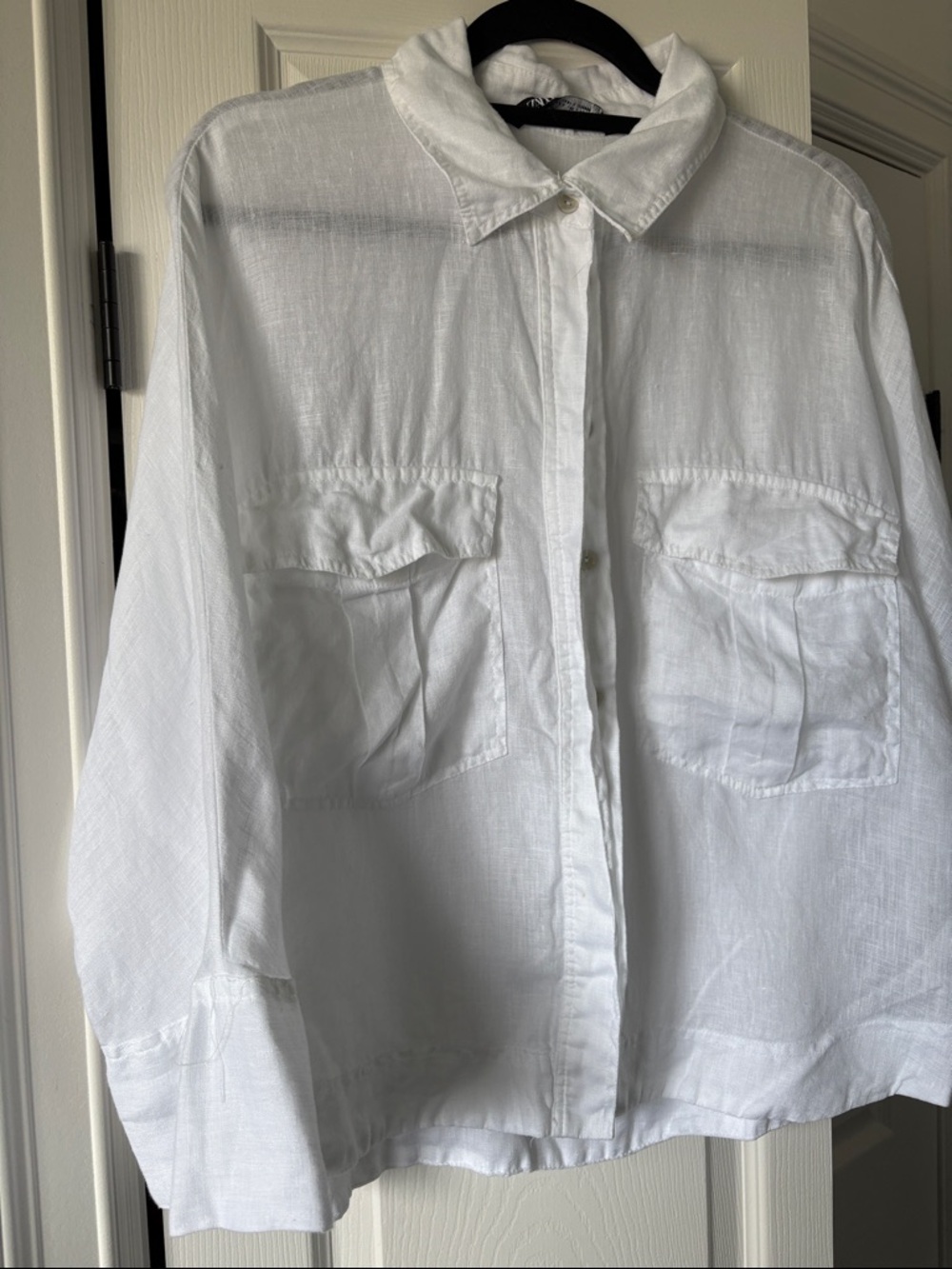 Zara White Button-Up Linen Blouse